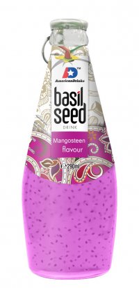 Basil Seed Mangosteen Jedná se o nealkoholický nápoj s bazalkovými semínky s ovocnou příchutí. Dovoz Vietnam. 
